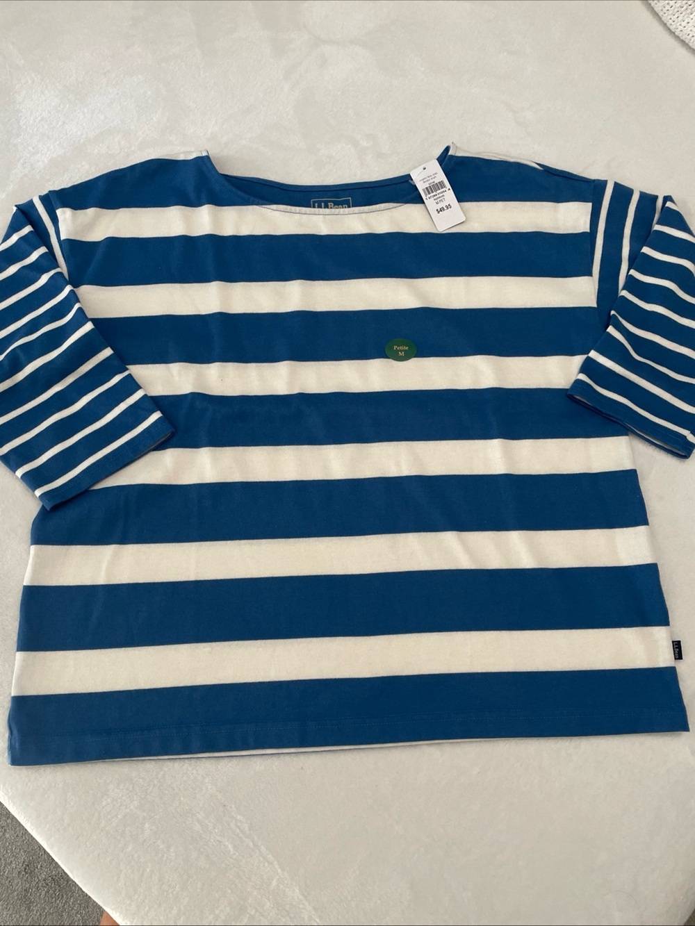 L.L Bean Women Heritage Mariner Top, Boatneck 3/4 Sleeve Blocked Stripe Sz M Pet